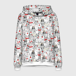Толстовка-худи мужская Новогодние котики, цвет: 3D-белый