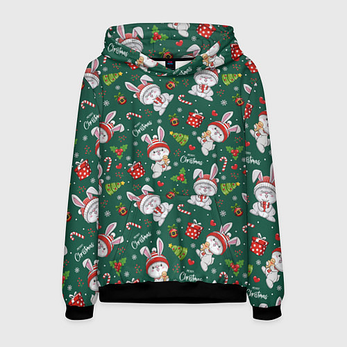 Мужская толстовка Новогодние зайчики / 3D-Черный – фото 1