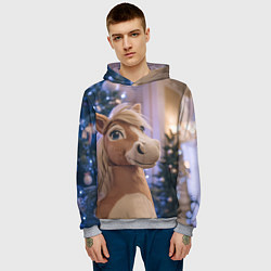 Толстовка-худи мужская Плюшевая новогодняя лошадь, цвет: 3D-меланж — фото 2