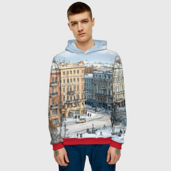 Толстовка-худи мужская Зимняя улица Питера, цвет: 3D-красный — фото 2