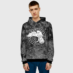 Толстовка-худи мужская Ворон в круге рун и компас вегвизир, цвет: 3D-черный — фото 2
