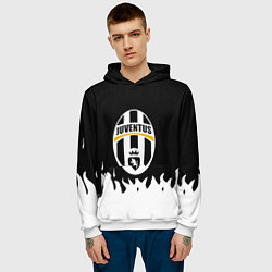 Толстовка-худи мужская Ювентус белый огонь текстура, цвет: 3D-белый — фото 2