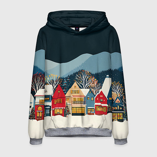 Мужская толстовка Новогодний городок в горах / 3D-Меланж – фото 1