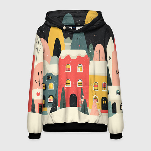 Мужская толстовка Разноцветные новогодние дома / 3D-Черный – фото 1