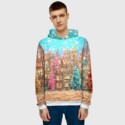 Толстовка-худи мужская Новогодний город в блестках, цвет: 3D-белый — фото 2