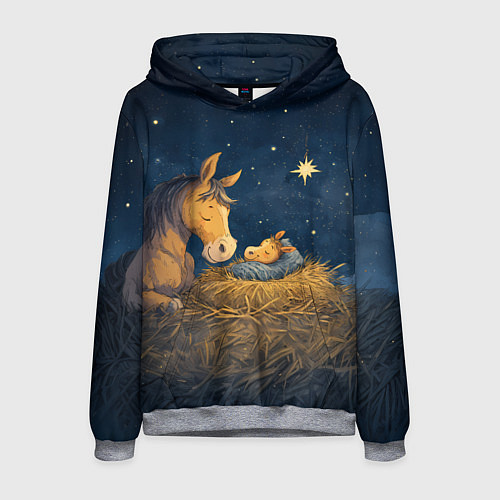 Мужская толстовка Лошадка спит с жеребенком / 3D-Меланж – фото 1