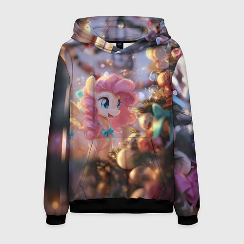 Мужская толстовка Милая новогодняя лошадка с крыльями / 3D-Черный – фото 1