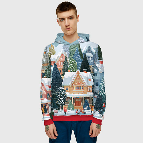 Мужская толстовка Новогодний елочный двор / 3D-Красный – фото 3
