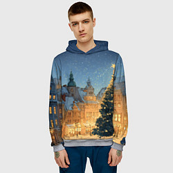 Толстовка-худи мужская Новый год в старом городе, цвет: 3D-меланж — фото 2