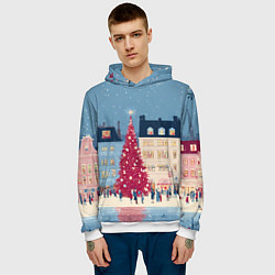 Толстовка-худи мужская Новогоднее гуляние у красной елки, цвет: 3D-белый — фото 2