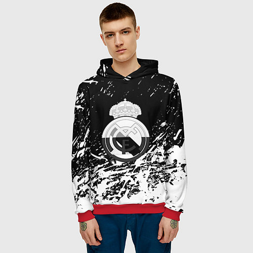 Мужская толстовка Реал Мадрид краски текстура / 3D-Красный – фото 3