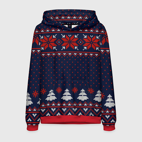 Мужская толстовка Новогодний вязаный узор / 3D-Красный – фото 1