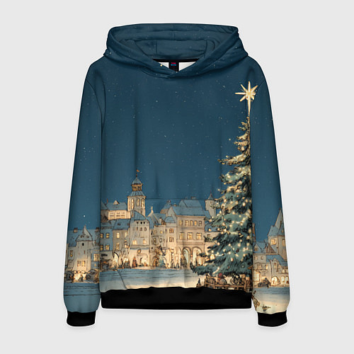 Мужская толстовка Новогодняя атмосфера в городе / 3D-Черный – фото 1