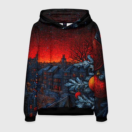 Мужская толстовка Новый год в ночном городе / 3D-Черный – фото 1