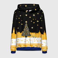 Толстовка-худи мужская Новый год в черно-желтом стиле, цвет: 3D-синий