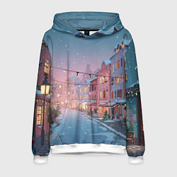 Толстовка-худи мужская Новогодняя улица, цвет: 3D-белый