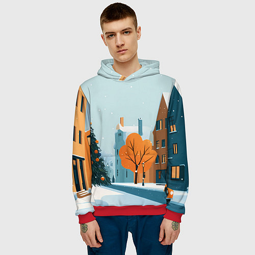 Мужская толстовка Новогодняя улица / 3D-Красный – фото 3