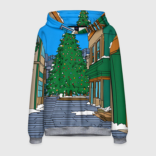 Мужская толстовка Мультяшный новогодний двор / 3D-Меланж – фото 1