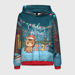 Толстовка-худи мужская Новогодняя лошадка 2026 год, цвет: 3D-красный