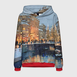 Толстовка-худи мужская Снежный вечер в Питере, цвет: 3D-красный