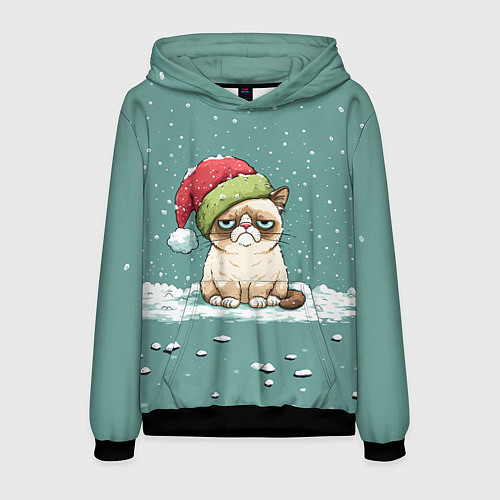 Мужская толстовка Недовольный новогодний котик / 3D-Черный – фото 1