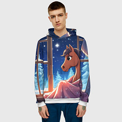 Толстовка-худи мужская Лошадка зимней звездной ночью, цвет: 3D-белый — фото 2