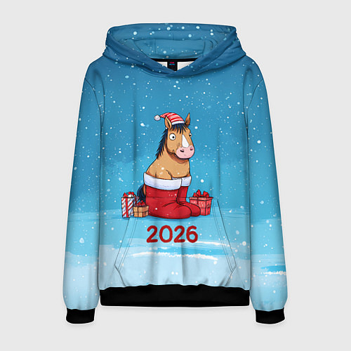 Мужская толстовка Лошадь в сапогах Санты / 3D-Черный – фото 1