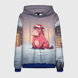 Толстовка-худи мужская Розовая новогодняя лошадка, цвет: 3D-синий