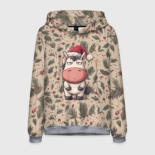 Мужская толстовка Новогодняя лошадка на фоне елочных веток / 3D-Меланж – фото 1