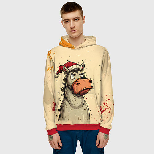 Мужская толстовка Задумчивая лошадь / 3D-Красный – фото 3