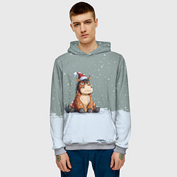 Толстовка-худи мужская Лошадка на фоне снегопада, цвет: 3D-меланж — фото 2