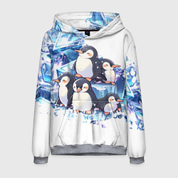 Толстовка-худи мужская Пингвины и лёд, цвет: 3D-меланж