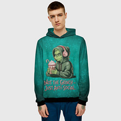 Толстовка-худи мужская Антисоциальный Гринч, цвет: 3D-черный — фото 2