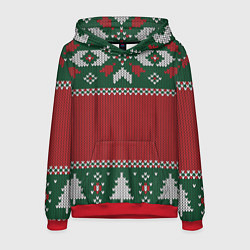 Толстовка-худи мужская Новогодний узор вязаный, цвет: 3D-красный