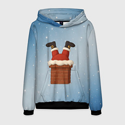 Толстовка-худи мужская Санта торчит из трубы, цвет: 3D-черный