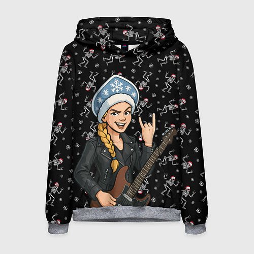 Мужская толстовка Снегурочка с гитарой - Рок / 3D-Меланж – фото 1