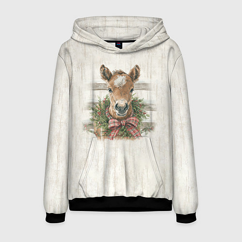 Мужская толстовка Жеребёнок и новый год / 3D-Черный – фото 1