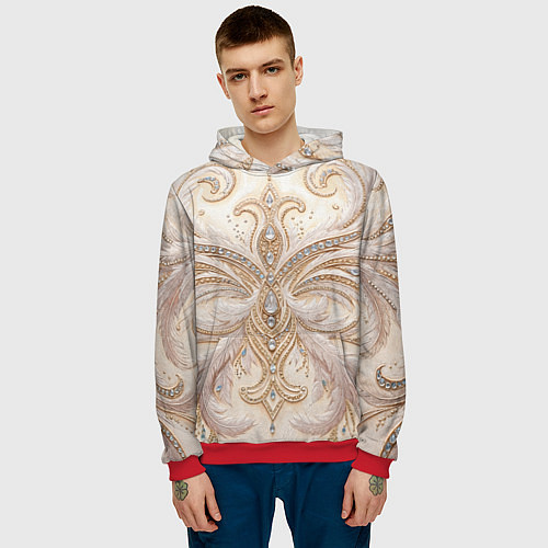 Мужская толстовка Перламутровый орнамент с перьями / 3D-Красный – фото 3