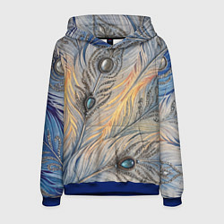 Толстовка-худи мужская Синие перья с самоцветами, цвет: 3D-синий