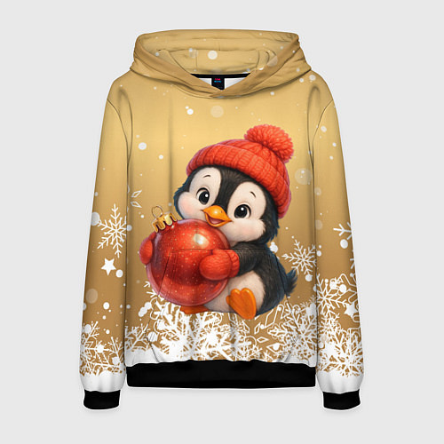 Мужская толстовка Пингвинчик с новогодним шаром / 3D-Черный – фото 1