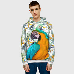 Толстовка-худи мужская Летний попугай, цвет: 3D-белый — фото 2