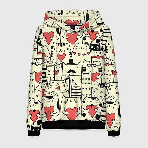 Мужская толстовка Любящие котики / 3D-Черный – фото 1