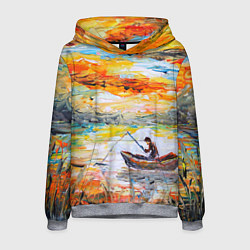 Толстовка-худи мужская Рыбак на лодке, цвет: 3D-меланж