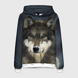 Толстовка-худи мужская Зимний волк, цвет: 3D-белый