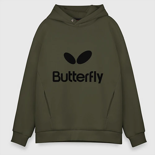Мужское худи оверсайз Butterfly Logo / Хаки – фото 1