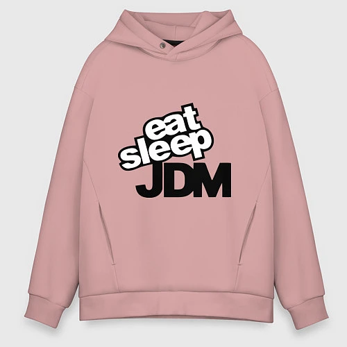 Мужское худи оверсайз Eat sleep jdm / Пыльно-розовый – фото 1