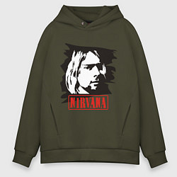 Толстовка оверсайз мужская Nirvana: Kurt Cobain, цвет: хаки