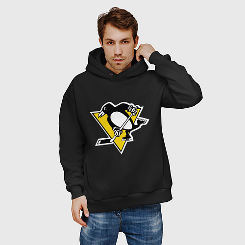 Мужское худи оверсайз Pittsburgh Penguins / Черный – фото 3