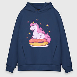 Толстовка оверсайз мужская Единорог на пончике, цвет: тёмно-синий
