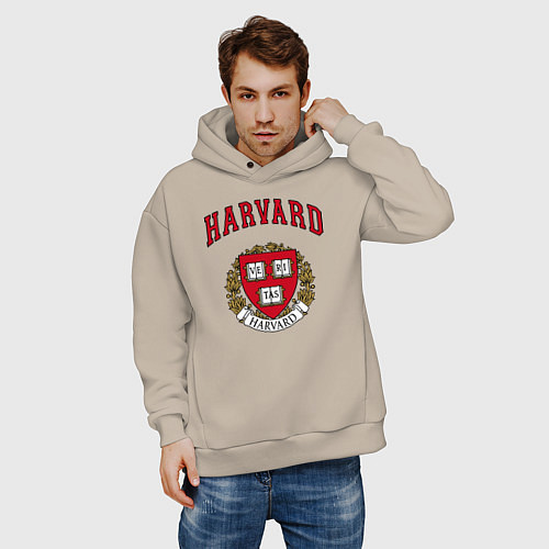 Мужское худи оверсайз Harvard university / Миндальный – фото 3